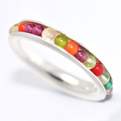 Alex Yule, colourful ring, silver with semi-precious beads