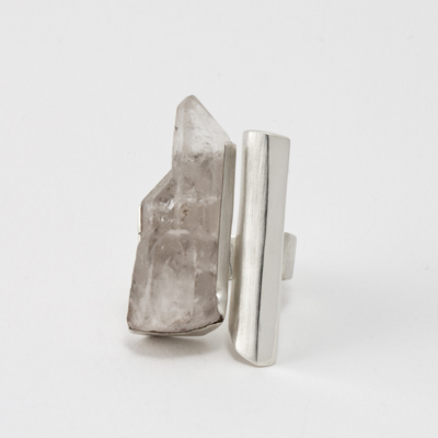Barbora Rybarova Sterling silver ring with natural quartz