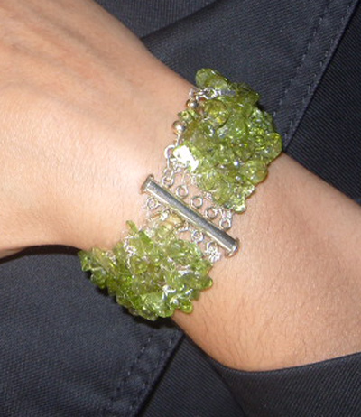 Carolann Jones, crochet bracelet with peridot